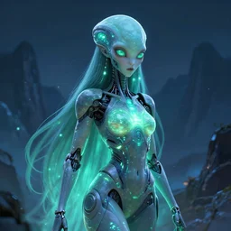 bioluminescent cybernetic alien princess in the mountains, extremely detailed, sharp focus, portrait, smooth, digital illustration, by james jean, by rossdraws, frank franzzeta, sakimichan