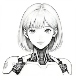 a wb girl cyborg robot portrait drawn by a plotter, clear line art, few parts are low poly, contrasted white and black