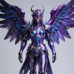 realistic archangel with 6 wings, full body, intricate and ornate purple and blue neon armor, trending on artstation, 4 k, hyperrealistic, high details, unreal engine 5 by artgerm