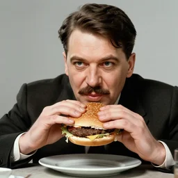 Joseph Stalin eating a hamburger