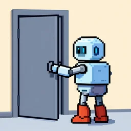 pixelart of robot opening the door