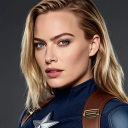 margot robbie model as captain america model photoshoot closeup avengers