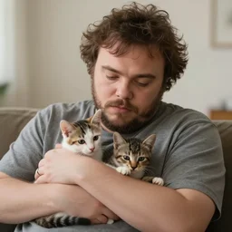 jack black cuddling with kittens, hd