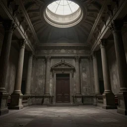 empty temple high ceiling, victorian, soft light, ominous, photorealistic, detailed, 8k