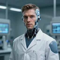 a male laboratory operator with cybernetic enhancements, scifi character portrait by greg rutkowski