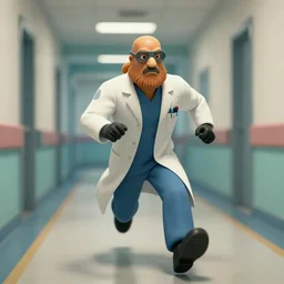 the medic from TF2 running in an hospital corridor