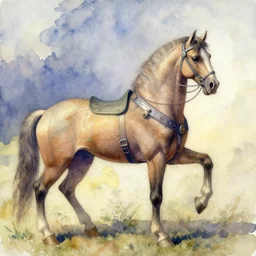 a beautiful expressive water colour of a aetherpunk horse by edward hopper in the style of renaissance art, trending on art station
