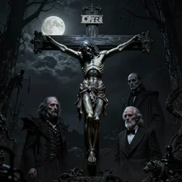biomechanical gothic hell crucifix statue, intricate portrait artwork by carlos schwabe, h. r. giger, tom bagshaw, kilian eng, h. r. giger, very coherent artwork, dreamlike, darkness, noir, moonlit, dramatic, octane render, unreal engine, 8 k, high contrast