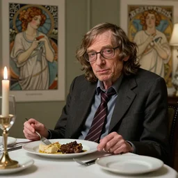 stephen hawking eating dinner, character sheet, character design, contrast, deep focus, turnaround, highly detailed, dramatic lighting, digital painting, artstation, concept art, matte, sharp focus, illustration, elegant, art by artgerm and greg f and alphonse mucha.