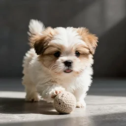 cute shih tzu puppy playing with a wool ball