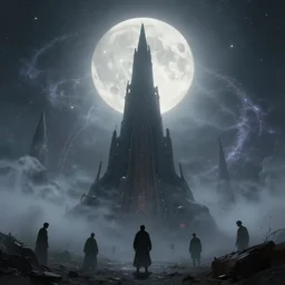 massive stargate under a pale moon engulfed in arcane fog trails in the style of marcin rubinkowski, greg rutkowski, lorenzo lanfranconi, oleg zherebin, trending on artstation, ultra wide angle