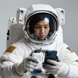 extremely detailed portrait of space astronaut, wearing gloves, smart phone in hand, reflection of alien in visor, extreme close shot, dramatic backlight, award winning photo by jimmy nelson