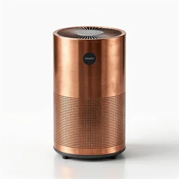 copper air purifier, professional product shot, isolated on a pure white background, centered, entire object in frame, sharp focus, soft studio lighting