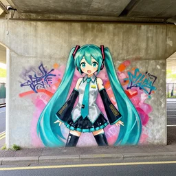 hatsune miku graffiti found on a road underpass in suffolk