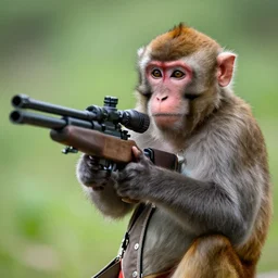 a photo of a monkey holding a sniper rifle