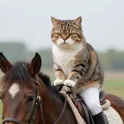grumpy cat is riding a horse