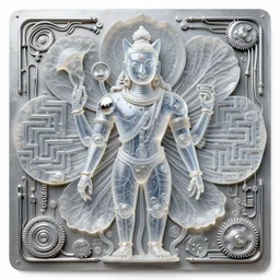 at Khajuraho, godes, Shiva, translucent, SSS, transparent, veins, xray, vaporwave, flat shaped chrome relief, fossil, mechanic bionic fungus flower cyberpunk cats skeleton mechabot, maze, wires, chrome tubes, joints, buttons, gears, by alex grey, by david lachapelle, dissection relief, by Lorenzo Ghiberti, by Goga Tandashvili, artstation, cgsociety, by jonathan ivy