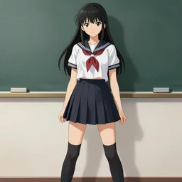 school girl, school uniform, seifuku, pleated miniskirt, overknee socks, black hair, battle angel alita. by rembrandt 1 6 6 7, illustration, by konstantin razumov