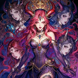 the portrait of chaotic evil fallen sensual colorful female necromancer overlord as absurdly beautiful, gorgeous, elegant, young idol, an ultrafine hyperdetailed illustration by kim jung gi, irakli nadar, detailed faces, intricate linework, bright colors, octopath traveler, final fantasy, unreal engine 5 highly rendered, global illumination, radiant light, detailed and intricate environment