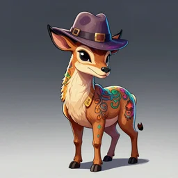 a dik dik monster with tattoos wearing a fedora, colorful, digital art, fantasy, magic, trending on artstation, ultra detailed, professional illustration by basil gogos