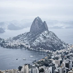 rio de janeiro pao de acucar, city snowing with a lot of snow, mountains full of snow, photography award photo, 4 k