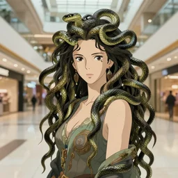 5 0 mm caucasian demigoddess portrait, empty midtown mall, snake entwined hair, martin schoeller, oleg bulakh, id magazine, epic scene, soft dynamic lighting, intricate, detailed, makoto shinkai, takashi takeuchi, studio ghibli, akihiko yoshida, sharp focus, photoreal, 8 k