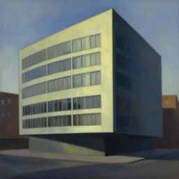 a mies van der rohe building painting by edward hopper dramatic light