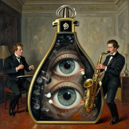 flask of eyes jazz improv, art by james ensor