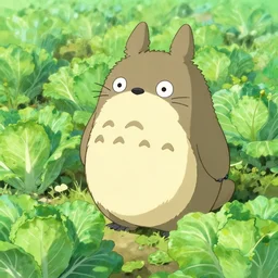 fluffy creature in the cabbage garden by studio ghibli