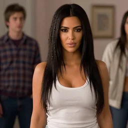 movie still of kim kardashian in the tv show the inbetweeners.