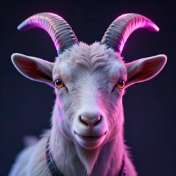 synthwave goat face with neon horns, detailed face, sharp focus, synthwave art, aesthetic, octane render