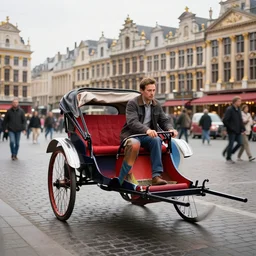 ( photo of ) rickshaw driving through bruxelles, wide shot, ultrarealistic, detailed, ( ( depth of field ) ) ), crisp details, sharp details, photorealism, colorful, cinematic, horizon forbidden west trending on artstation, masterpiece, by greg rutkowski, studio ghibli, by ross tran, by fenghua zhong, octane, soft render