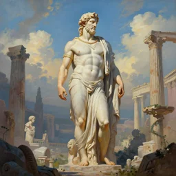 realistic painting of a huge greek god standing in the middle of a surreal environment by michael whelan, ultra realistic, 8 k, trending on artstation, octane renderer, mesmerizing, aesthetic, beautiful