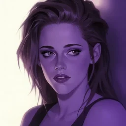 Anime portrait of Kristen Stewart with deep-purple-skin, detailed, digital painting, style by Ruan Jia and Fenghua Zhong
