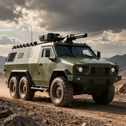 an armored tractor with weapons
