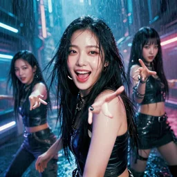 unbelievably beautiful, perfect, dynamic, epic, cinematic 8 k hd movie shot of semi - close - up korean beautiful cute young k - pop idols actress girl, expressing joy and posing in cyberpunk futuristic scifi location similar to bladerunner and rainy atmosphere. by a chinese movie director. motion, vfx, inspirational arthouse, high budget, hollywood style, at behance, at netflix, with instagram filters, photoshop, adobe lightroom, adobe after effects, taken with polaroid kodak portra