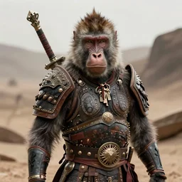ultra realistic photo of beautiful portrait warrior baboon in a post - apocalyptic world brom greg rutkowski craig mullins artstation cosmopolitan magazine cover