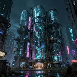 a beautiful very detailed highly detailed abandoned place city industrial architecture building by etel adnan, evil bioshock cyberpunk made of glass vaporwave darkacademia uv light biopunk cgsociety tokyo atlantis poppy neon signs, archdaily, wallpaper, highly detailed, trending on artstation.