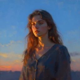 portrait, palutena. surreal photography, sunrise, blue sky, dramatic light, impressionist painting, digital painting, artstation, simon stalenhag