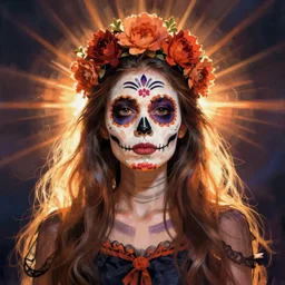 Illustration of a day of the dead girl, art by John Bauer
