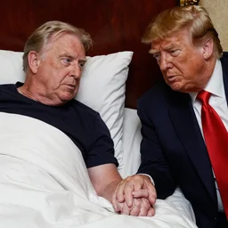 Donald trump holding Herman Caine’s hand while he is in bed
