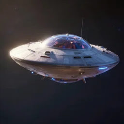 A tiny UFO flying through space, pixar, dramatic lighting, cinematic, establishing shot, extremely high detail, foto realistic, cinematic lighting, post processed, concept art, high details, cinematic, 8k resolution, beautiful detailed, photorealistic, digital painting, artstation, concept art, smooth, sharp focus, artstation trending, octane render, unreal engine