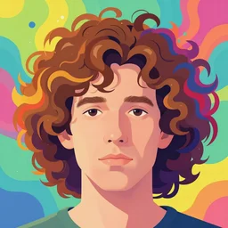 a colorful vibrant closeup portrait of a simple caucasian man with curly mid length brown hair with a calm aesthetic face and dreaming psychedelic hair, psychedelic hair, by kawase hasui, moebius, edward hopper and james gilleard, zdzislaw beksinski, steven outram colorful flat surreal design, hd, 8 k, artstation
