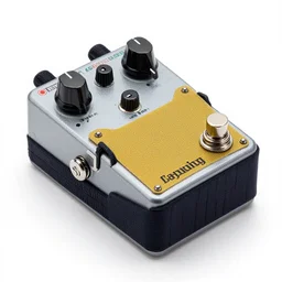 a guitar pedal with fabric loops in the style of tech wear, designed by teenage engineering, realistic studio photography shot, 4k, bright