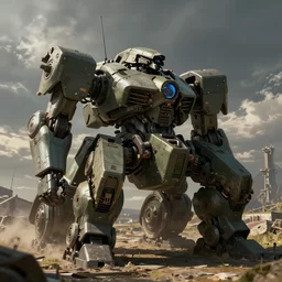 a concept art of a renault combat mech, artstation