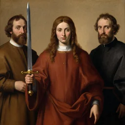 portrait of a priestess holding a sword, by donato giancola and berthold woltze.