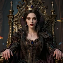 highly detailed closeup, portrait of a gothic fairy princess wearing a crown and sitting on a throne, simple hands with straight fingers, unreal engine, nicoletta ceccoli, mark ryden, earl norem, lostfish, global illumination, detailed and intricate environment