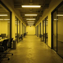 liminal yellow office space, ominous, never ending