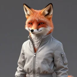 hyperdetailed anthropomorphic fox wearing an unzipped pale gray flight jacket, unreal engine, digital painting, vivid colors, vibrant colors, sharp focus illustration, artstation hq. intricate, elegant, medium shot, art by artgerm and greg rutkowski and magali villeneuve