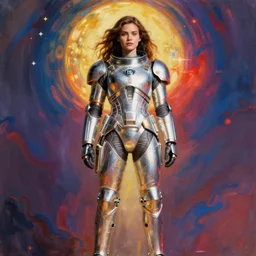 hyper realistic photography, space paladin crusader astronaut girl, full body, rule of thirds, human proportion, good anatomy, beautiful face, conceptart, saturated colors, cinematic, juan gimenez, redshift, octane